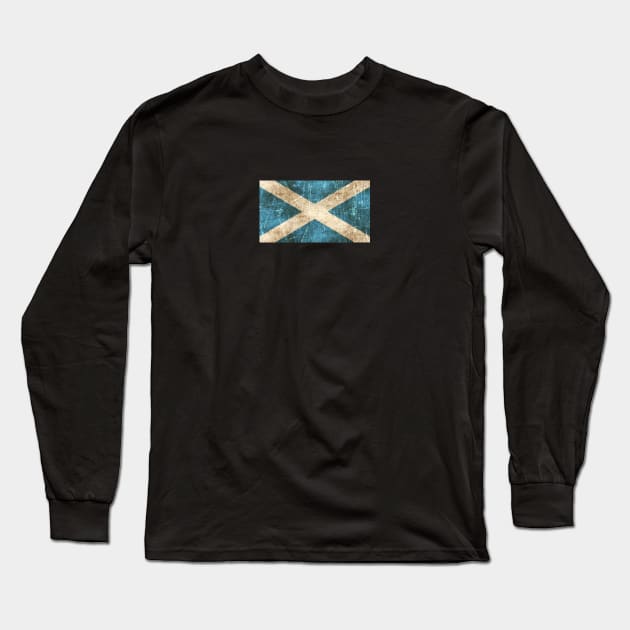 Vintage Aged and Scratched Scottish Flag Long Sleeve T-Shirt by jeffbartels